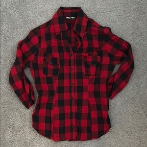 Buffalo Red and Black Fitted Plaid Button-Up Shirt